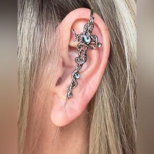 Silver Snake Ear Cuff with Blue Gemstones